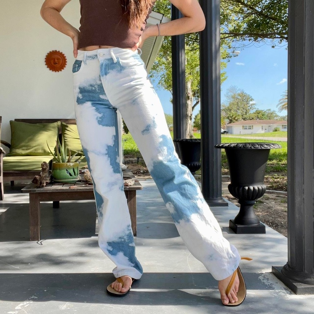Jaded London High Rise Blue and White Jeans